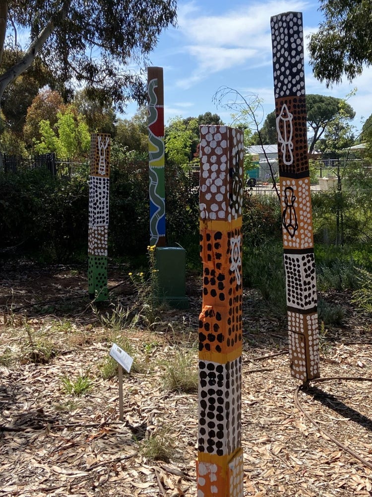 an image showing our indigenous totems in the Yindyamarra garden